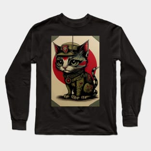 Cute Cat in Uniform in front of Red Sun Long Sleeve T-Shirt